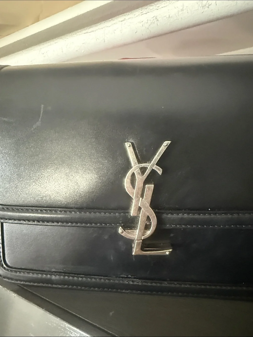 Saint Laurent Black Leather YSL Logo Messenger Bag